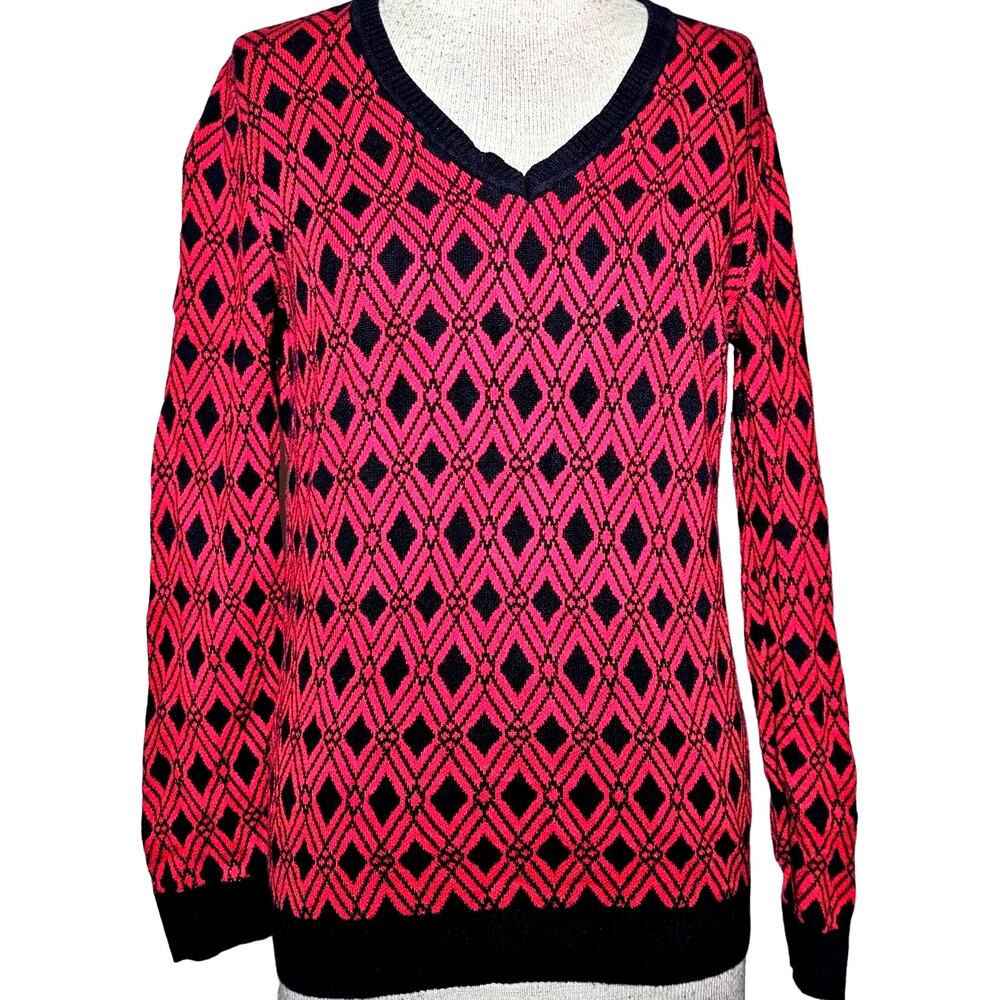 Red and Black Diamond Print Sweater Size Medium